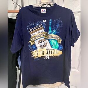 Majestic Navy 'Inaugural Season' Yankees Graphic Tee with Gold & Teal Accents